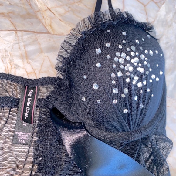 Victoria’s Secret Babydoll 36B Sheer Bling Rhinestones Push Up Sexy Little Thing - Picture 3 of 15